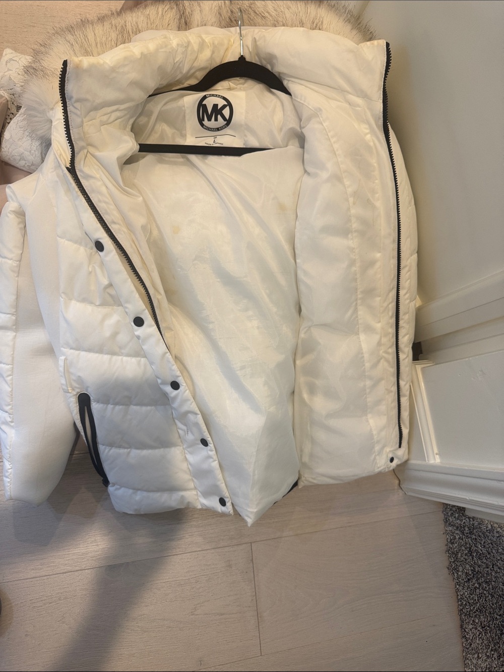 Michael Kors Cream Hood Trim with Gray-Tipped Fur